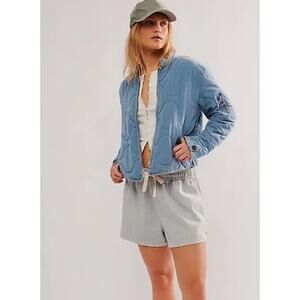 Free People We The Free Aura Liner Quilted Bomber Jacket Ocean View Blue M